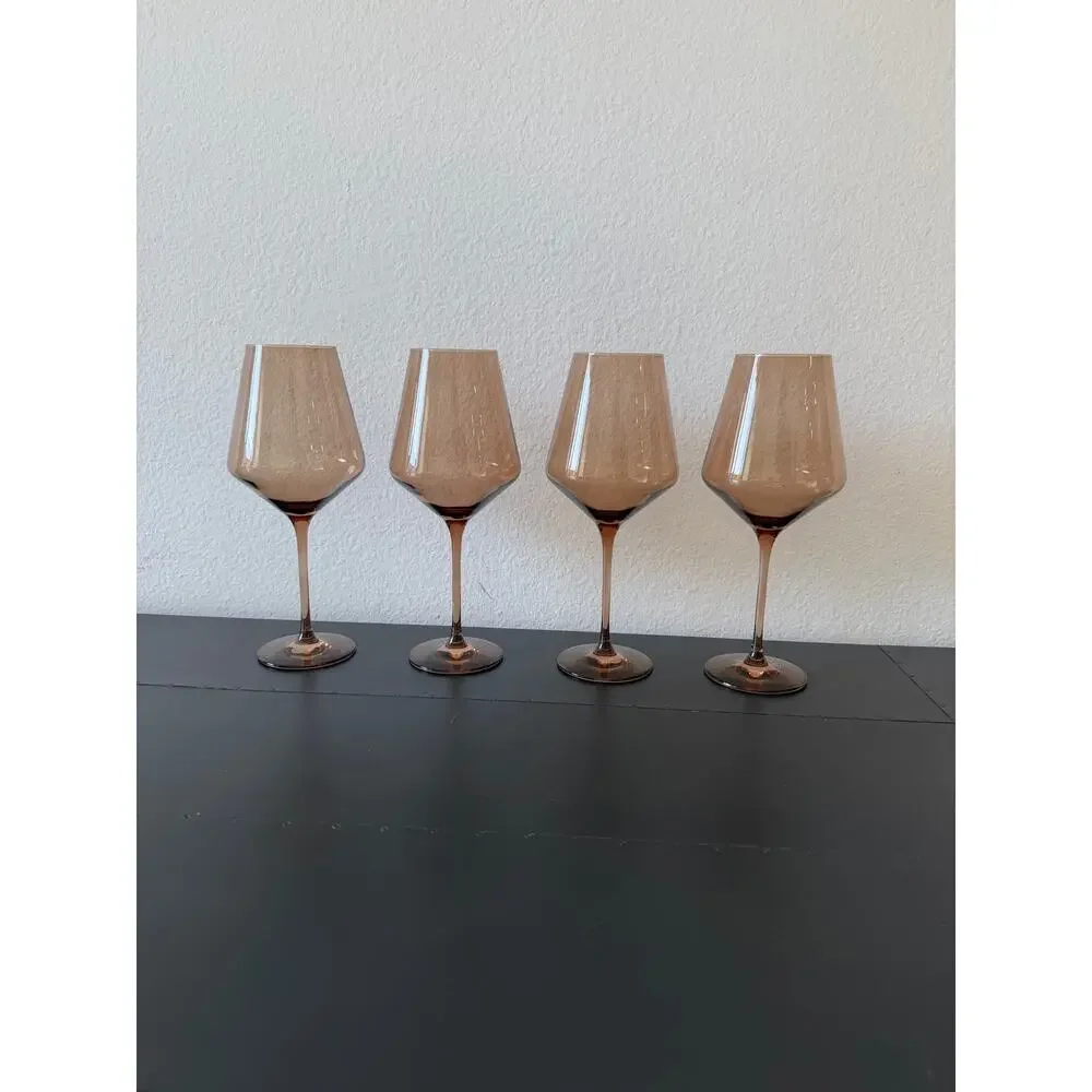 Estelle Colored Glass Amber Smoke Stemmed Wine Glasses Set of 4 Poland